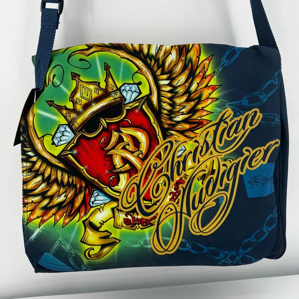 Vintage Y2k‎ Christian Audigier Ed Hardy Laptop Messenger Crossbody Blue Bag New